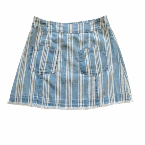 Jack by BB Dakota Skirt Ivanna Blue Striped Raw Hem Chambray Mini Size 2 NEW - Picture 7 of 12